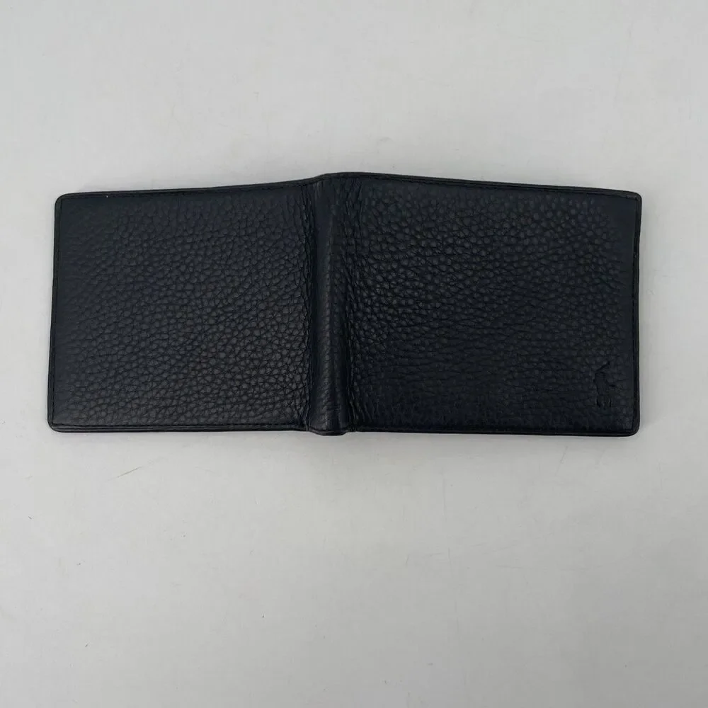 Polo Ralph Lauren CATALINA Pass Case Black Pebbled Leather Bifold Wallet NEW